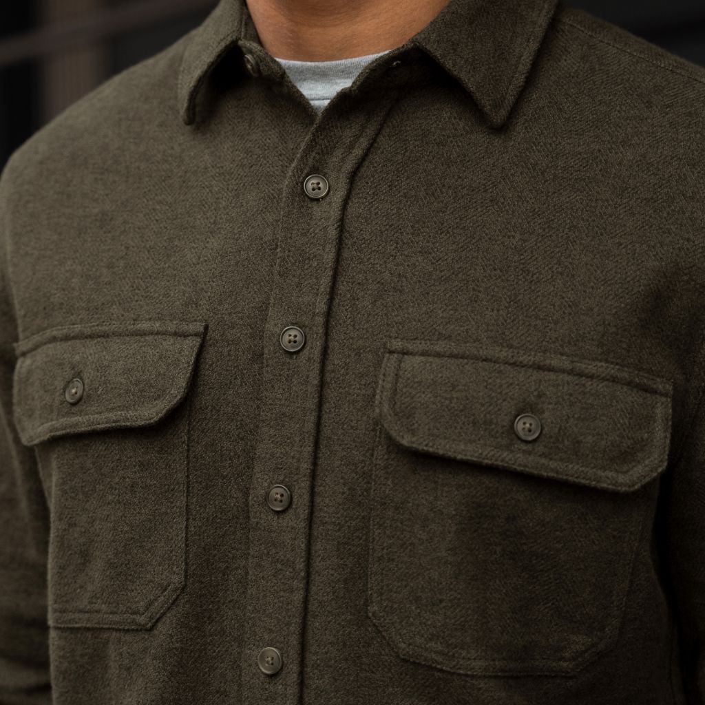 Summit Flannel Shirt | Olive Herringbone